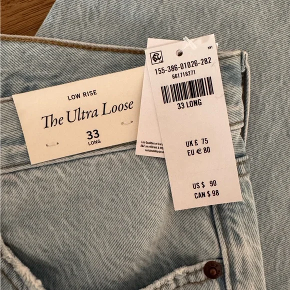 NWT Abercrombie & Fitch Low Rise Ultra Loose Jean size 33L Light Destroy Hem - Picture 11 of 12